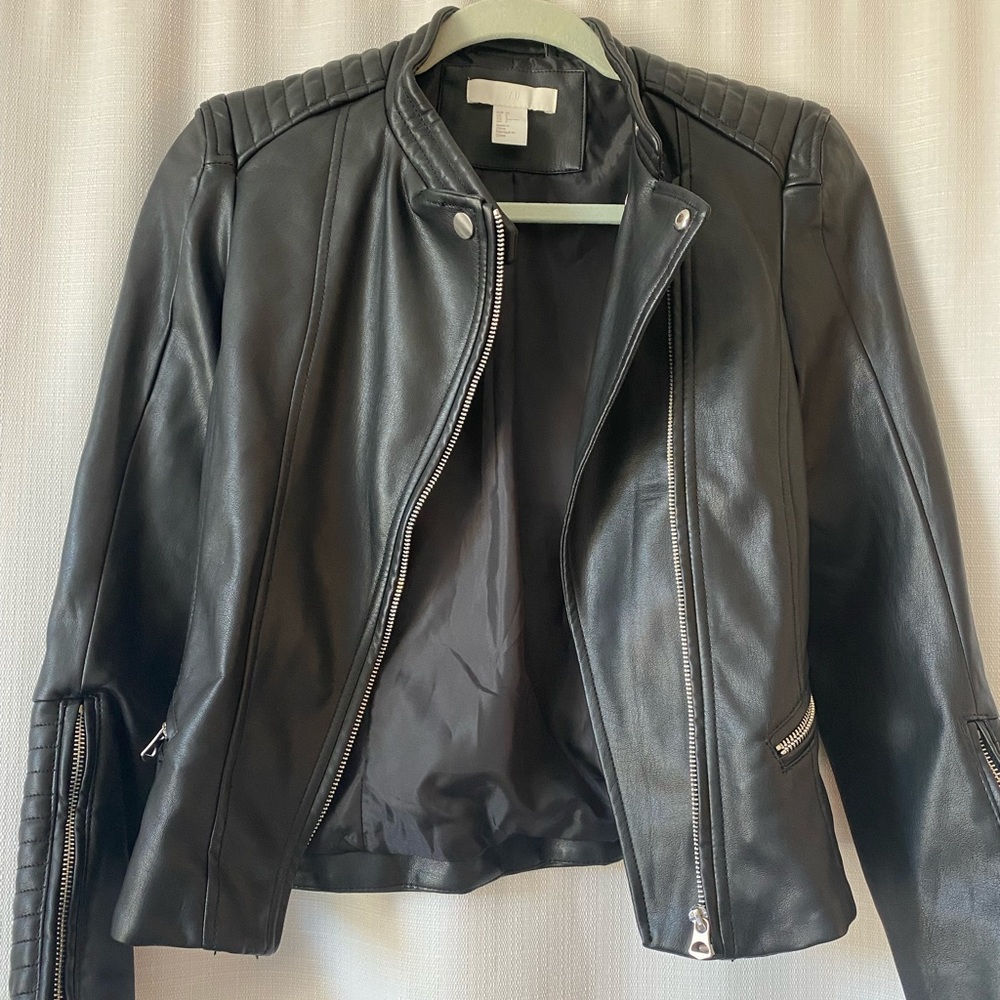 Black faux leather moto jacket